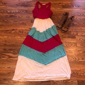 Boutique maxi dress. Chevron pink, mint and cream. Size L. Never worn.